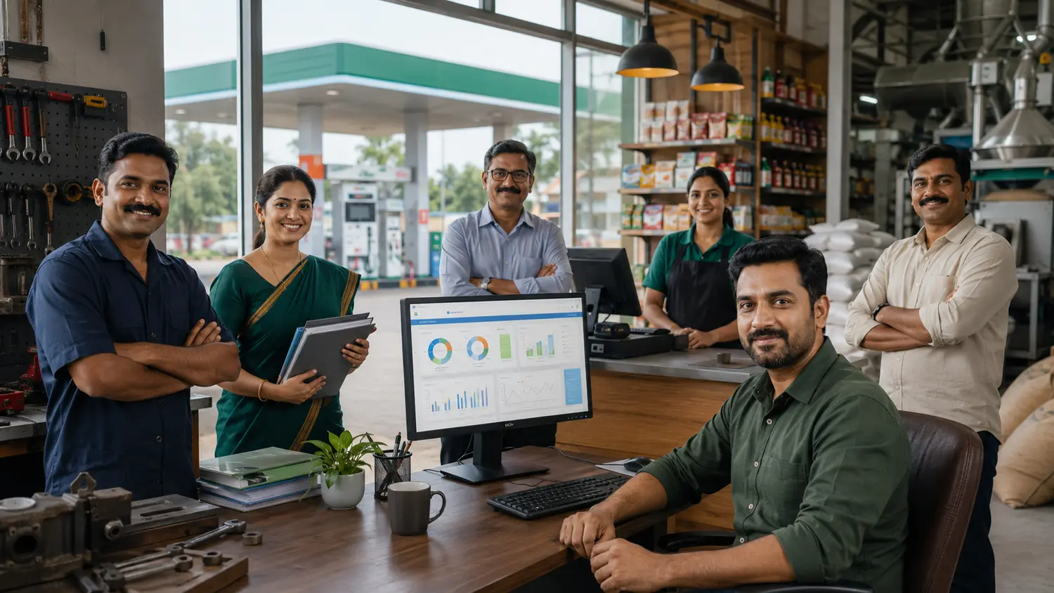 Indian business professionals using oRRbit Windows business software across repair, education, retail, petrol pump and manufacturing